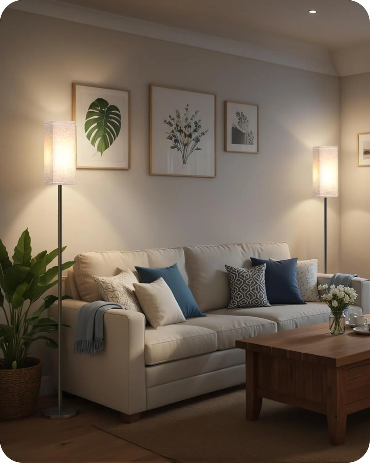 Set of 2 Floor Lamps for Living Room, Modern Tall Standing Lamps with Foot Switches, Bulb Not Included, 64.6'', for Living Room, Bedroom, Study, Kids Room, Beige and Black E07LDP205W1