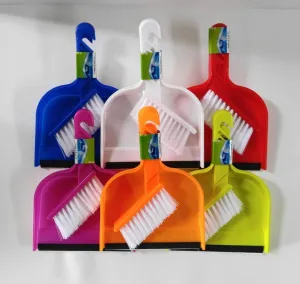 Set of 6 Dust Pans with Rubber Lip and Brush (Mini) Set Assorted Colors (6)