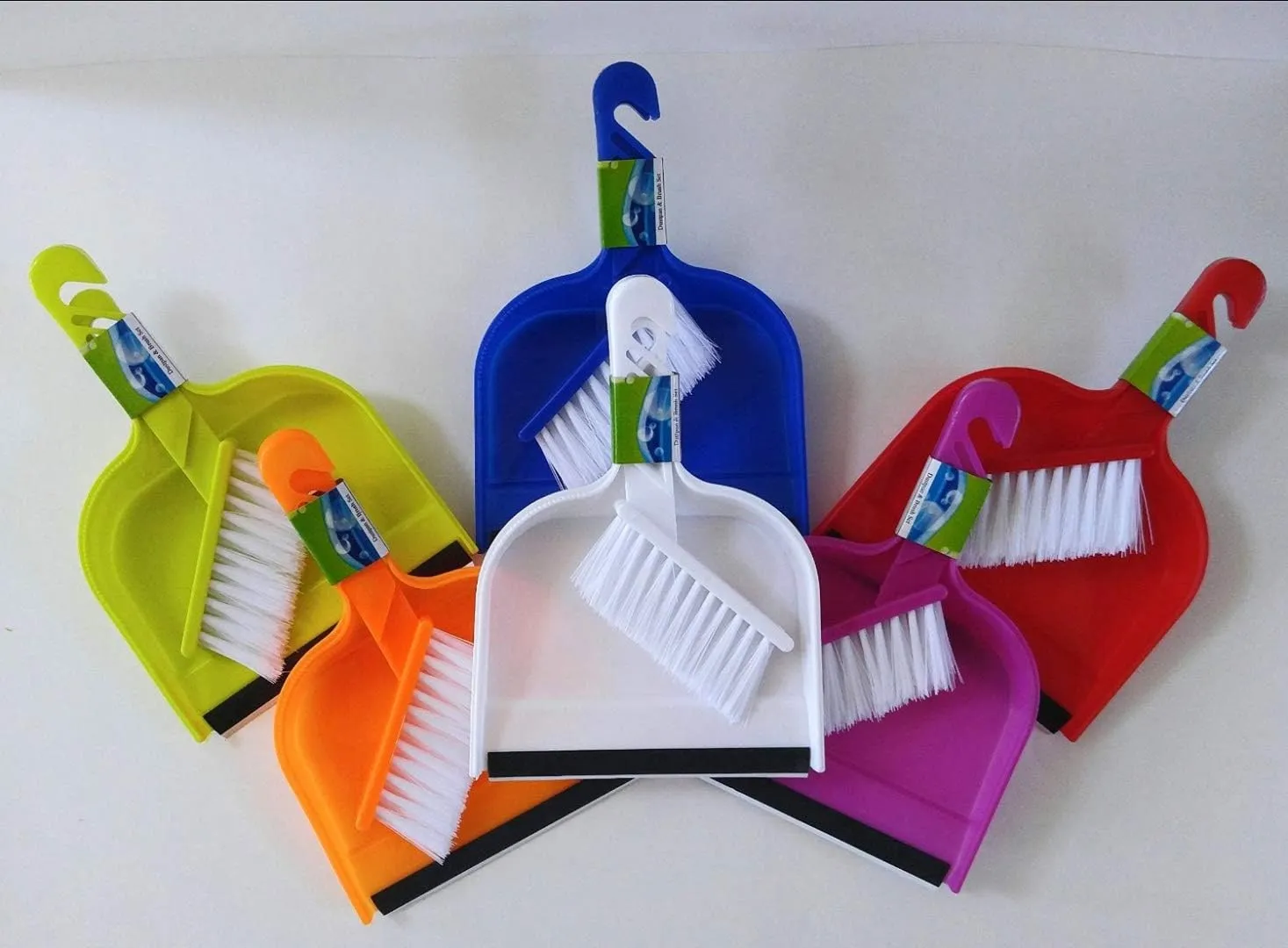 Set of 6 Dust Pans with Rubber Lip and Brush (Mini) Set Assorted Colors (6)