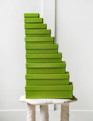 Set of Boxes Chiyogami Green/Gold Check
