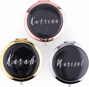 Set of 5-10, Rose Gold Compact Mirrors Your Personalized Text Black White Makeup Pocket Mirrors Bachelorette Hen Party Gifts