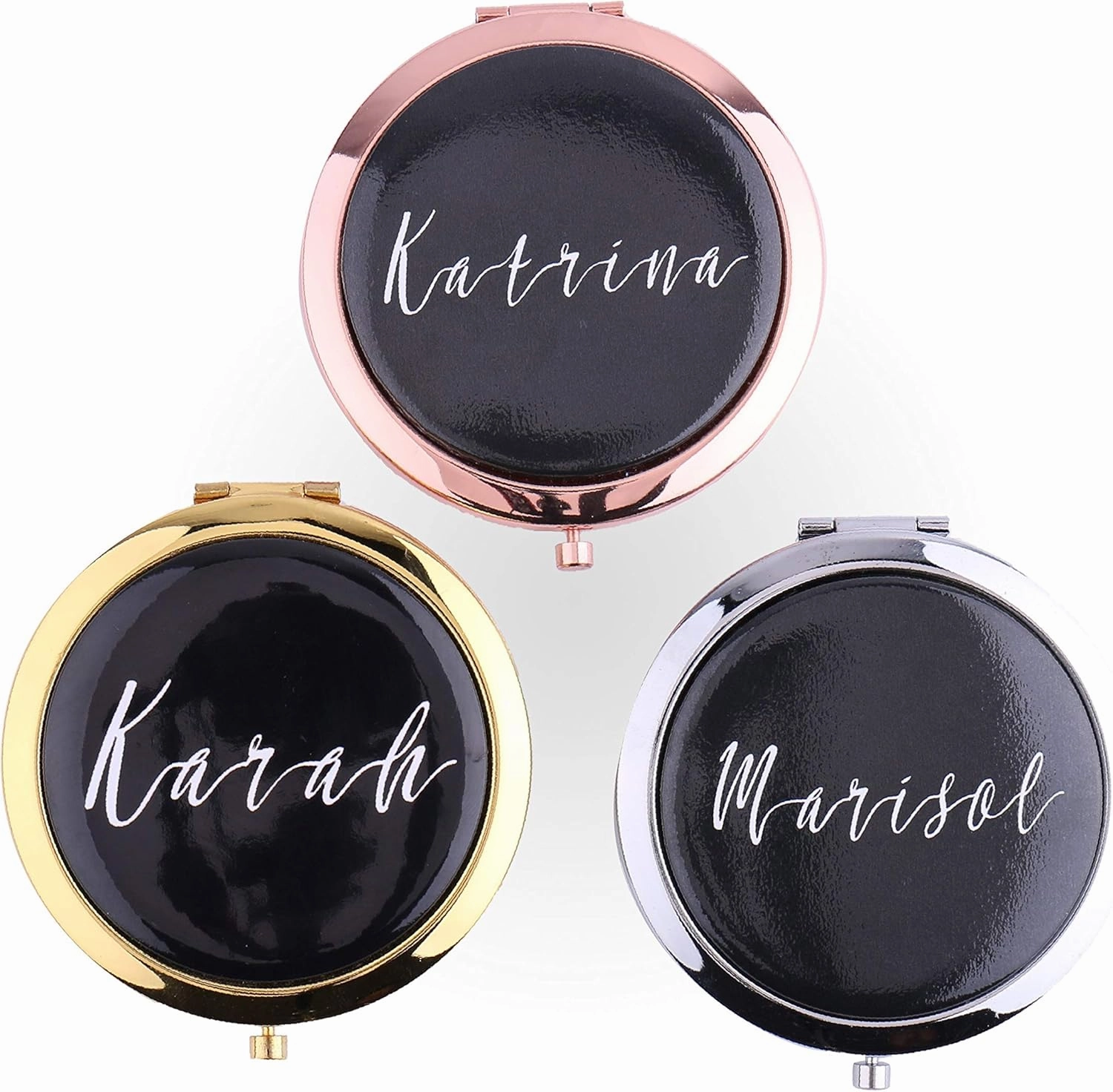 Set of 5-10, Rose Gold Compact Mirrors Your Personalized Text Black White Makeup Pocket Mirrors Bachelorette Hen Party Gifts