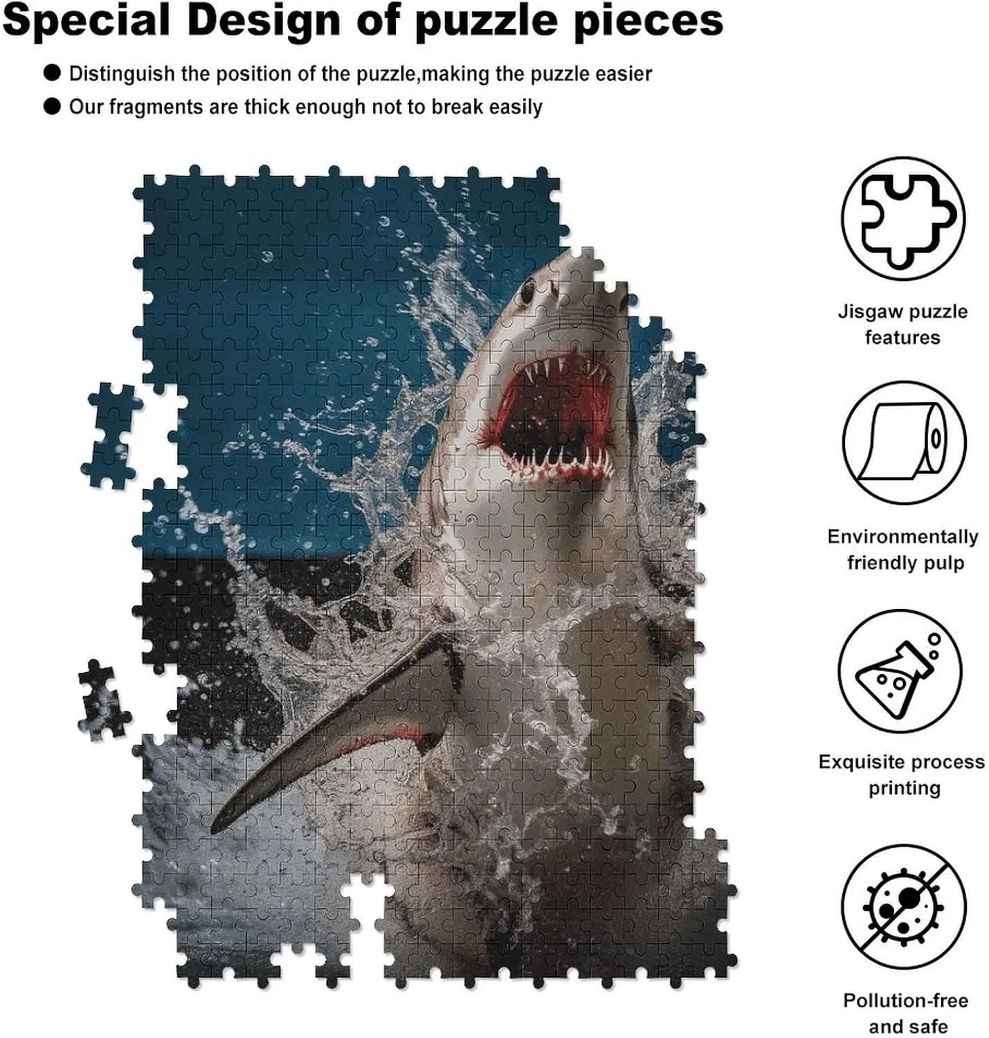 Shark Attack Fish Puzzle for Women Men 500 PCS Jigsaw Puzzle for Adults Challenging Puzzle for Family Wedding Gift