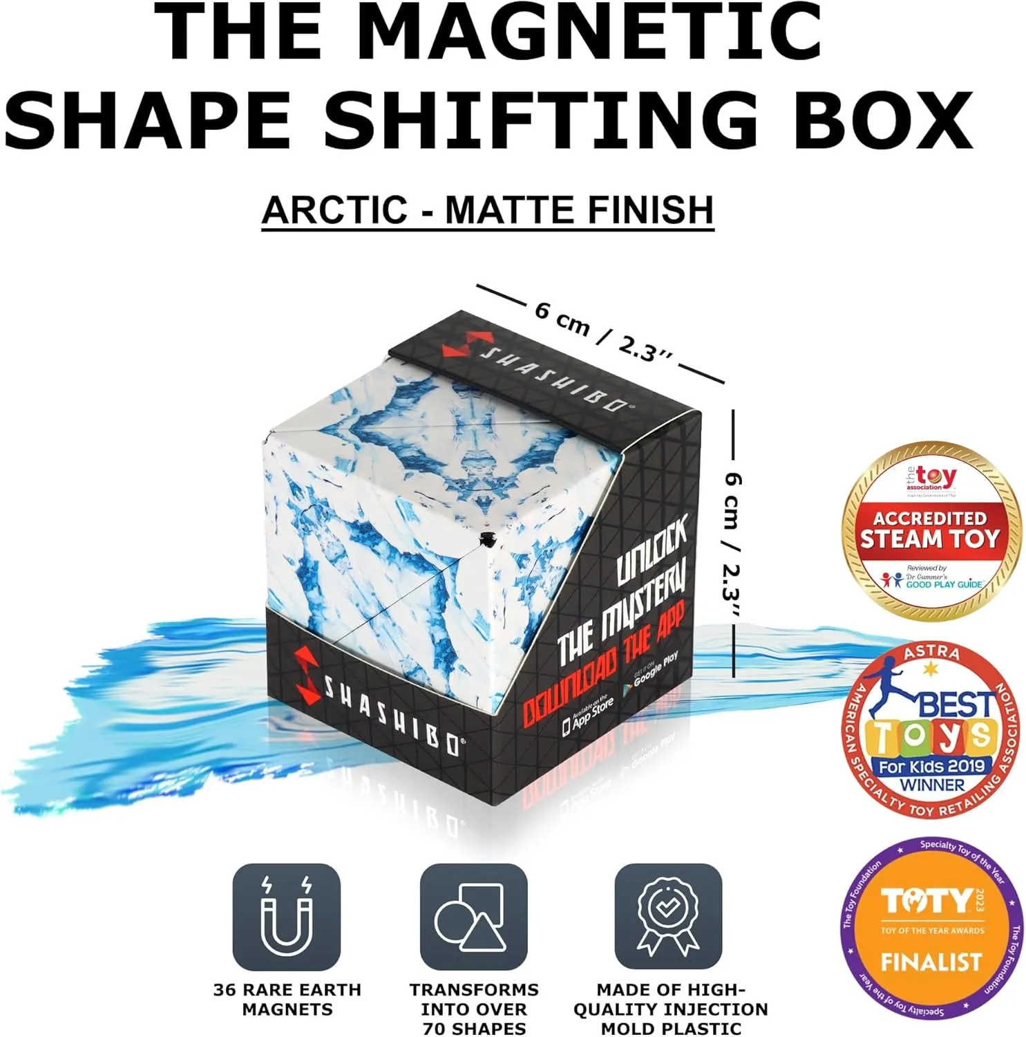 SHASHIBO Shape Shifting Box - Award-Winning, Patented Fidget Cube w/ 36 Rare Earth Magnets - Transforms Into Over 70 Shapes, Download Fun in Motion Toys Mobile App (Wild Series - Arctic)