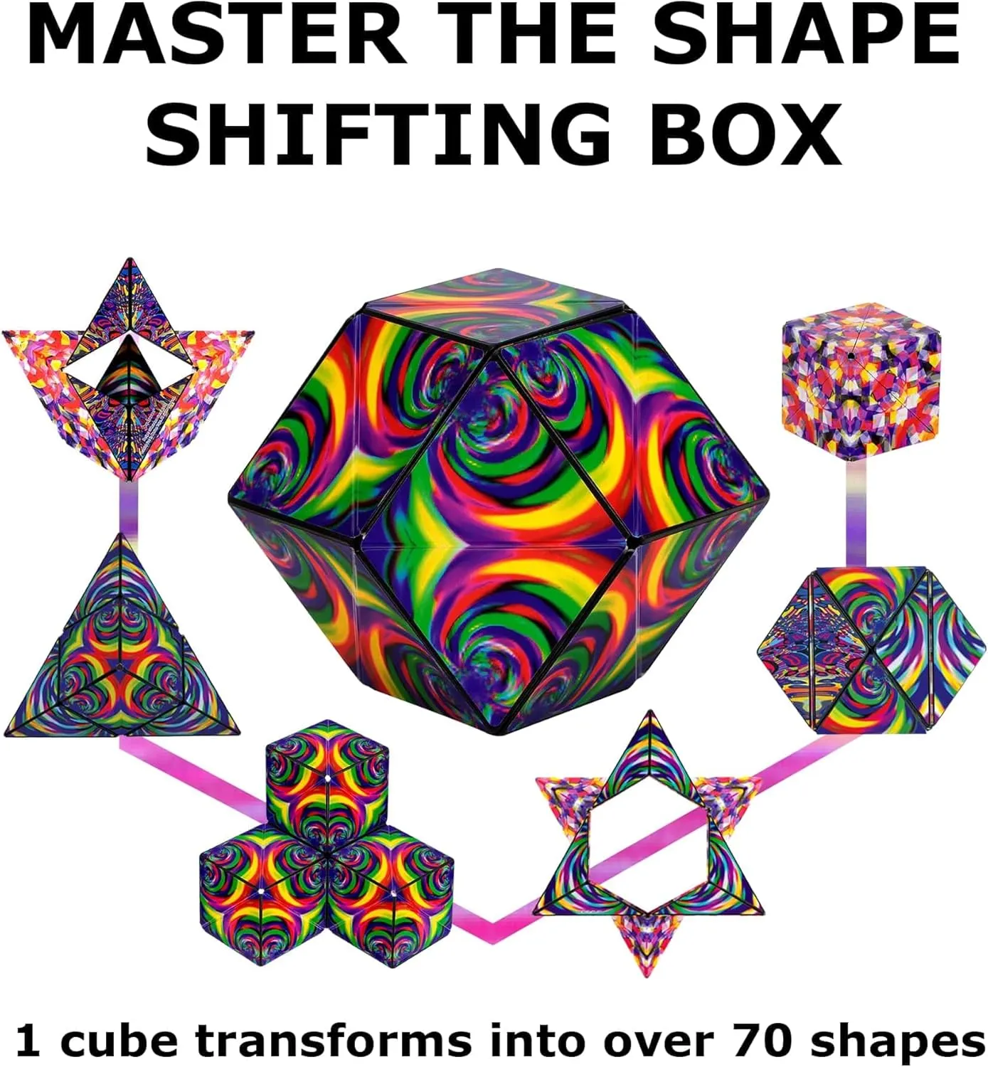 SHASHIBO Shape Shifting Box - STEM Magnetic Fidget Cube that Transforms Into Over 70 Shapes, Download Fun in Motion Toys Mobile App (Confetti)