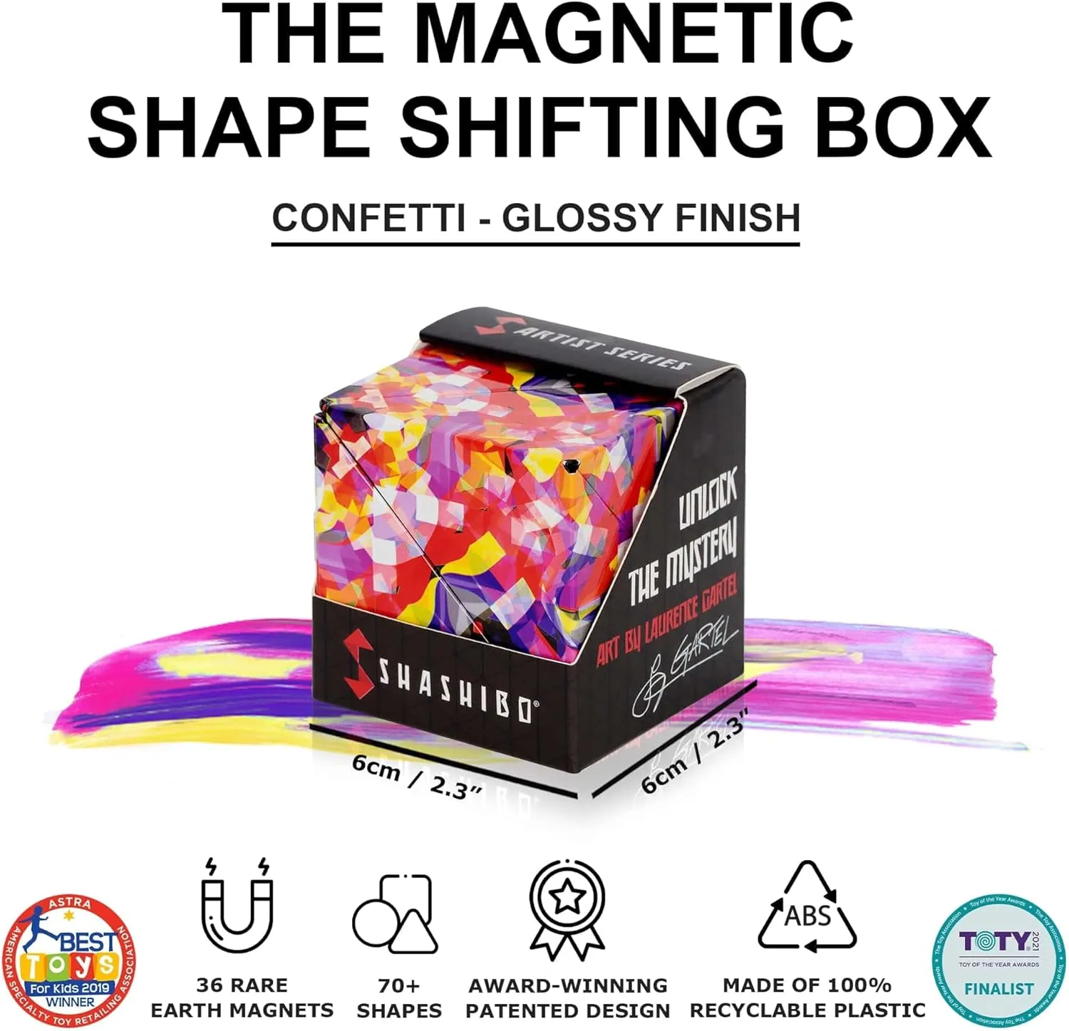 SHASHIBO Shape Shifting Box - STEM Magnetic Fidget Cube that Transforms Into Over 70 Shapes, Download Fun in Motion Toys Mobile App (Confetti)