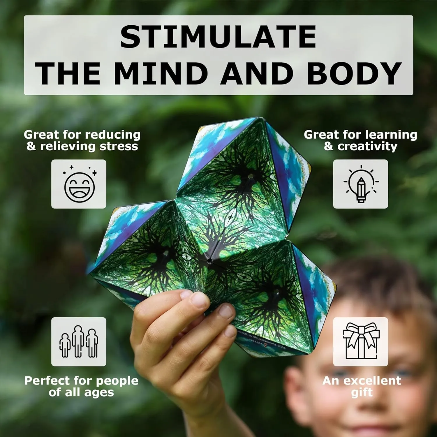 SHASHIBO Shape Shifting Box - STEM Magnetic Fidget Cube That Transforms Into Over 70 Shapes, Download Fun in Motion Toys Mobile App (Mystic Ocean)