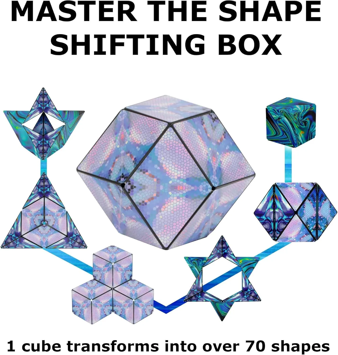SHASHIBO Shape Shifting Box - STEM Magnetic Fidget Cube That Transforms Into Over 70 Shapes, Download Fun in Motion Toys Mobile App (Mystic Ocean)