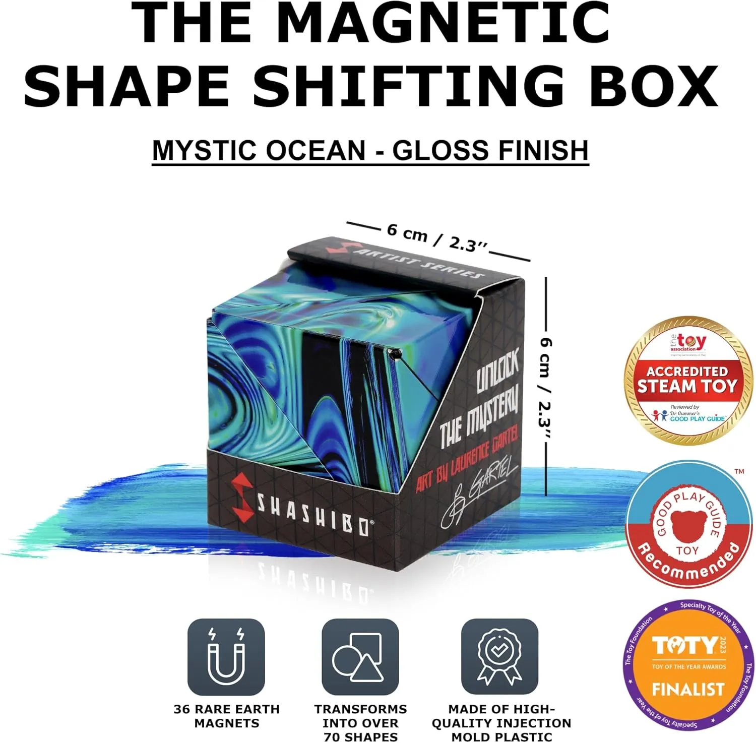 SHASHIBO Shape Shifting Box - STEM Magnetic Fidget Cube That Transforms Into Over 70 Shapes, Download Fun in Motion Toys Mobile App (Mystic Ocean)