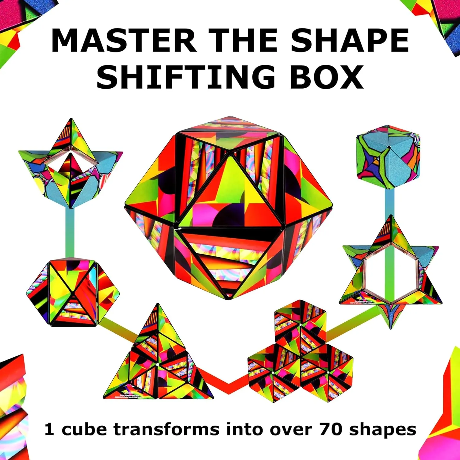 SHASHIBO Shape Shifting Box - STEM Magnetic Fidget Cube That Transforms Into Over 70 Shapes, Download Fun in Motion Toys Mobile App (Stained Glass)