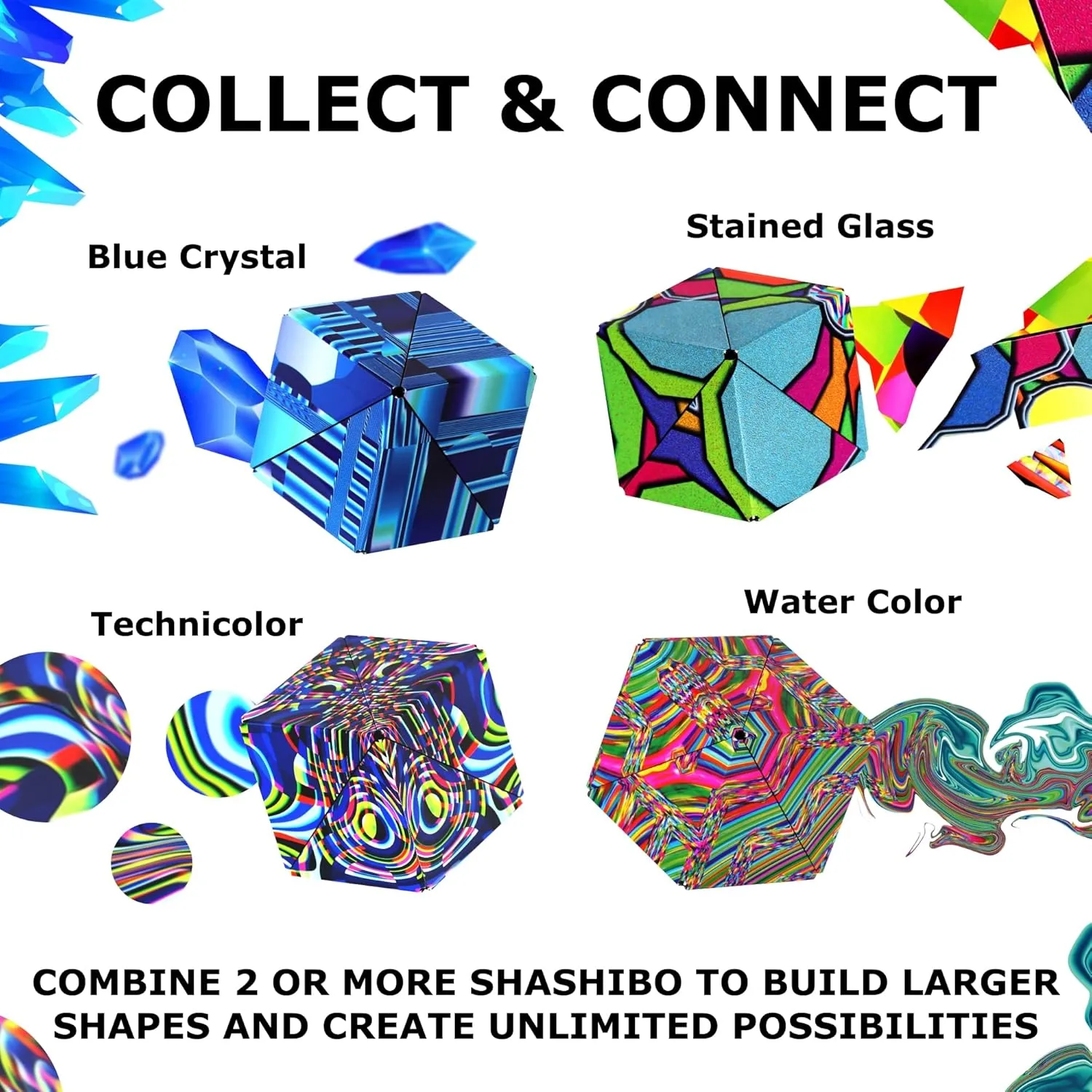 SHASHIBO Shape Shifting Box - STEM Magnetic Fidget Cube That Transforms Into Over 70 Shapes, Download Fun in Motion Toys Mobile App (Stained Glass)