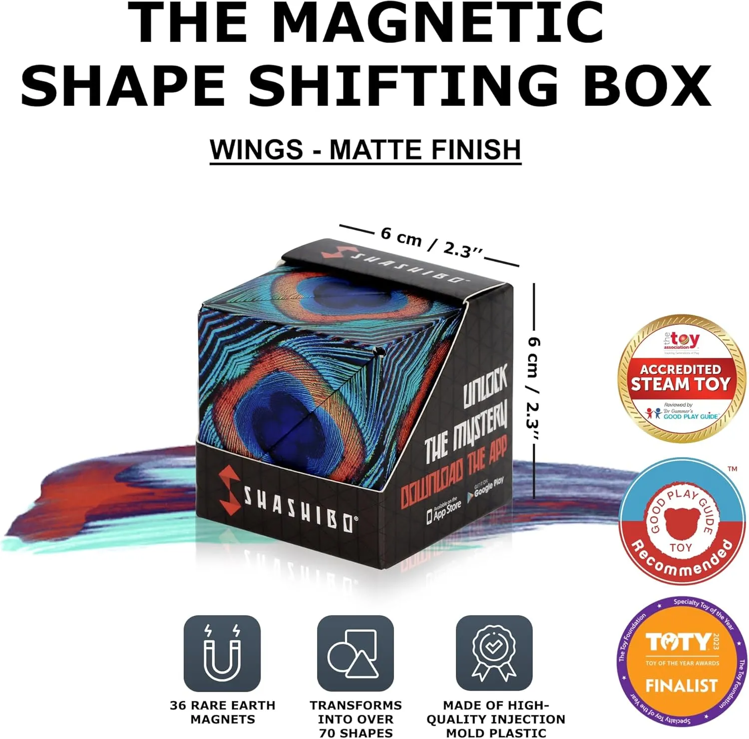 SHASHIBO Shape Shifting Box - STEM Magnetic Fidget Cube that Transforms Into Over 70 Shapes, Download Fun in Motion Toys Mobile App (Wings)