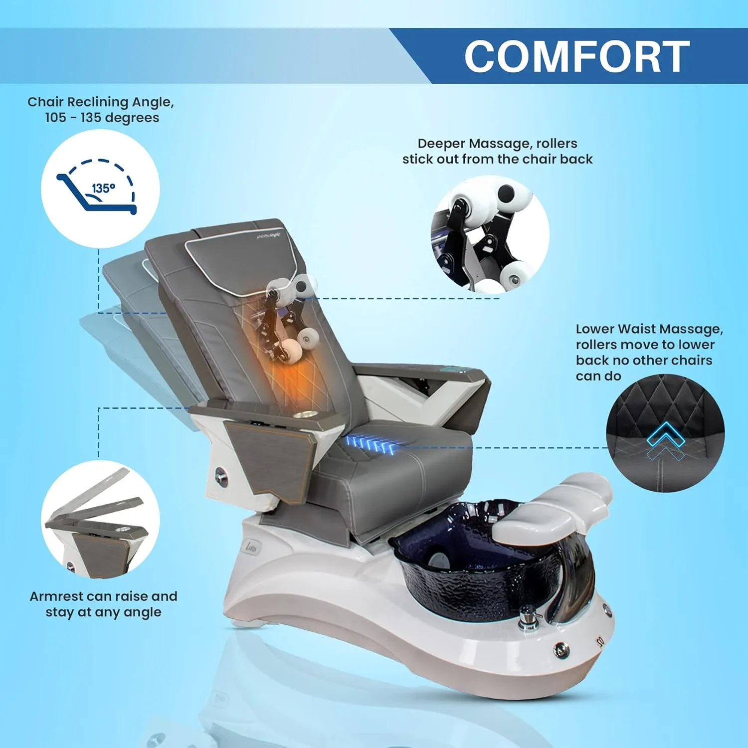 Shiatsulogic Pedicure Chair FX with Discharge Pump, Pipe-Less Magnetic Jet Pedicure Spa, Metallic Grey LotusII Tub, Cappuccino Coverset