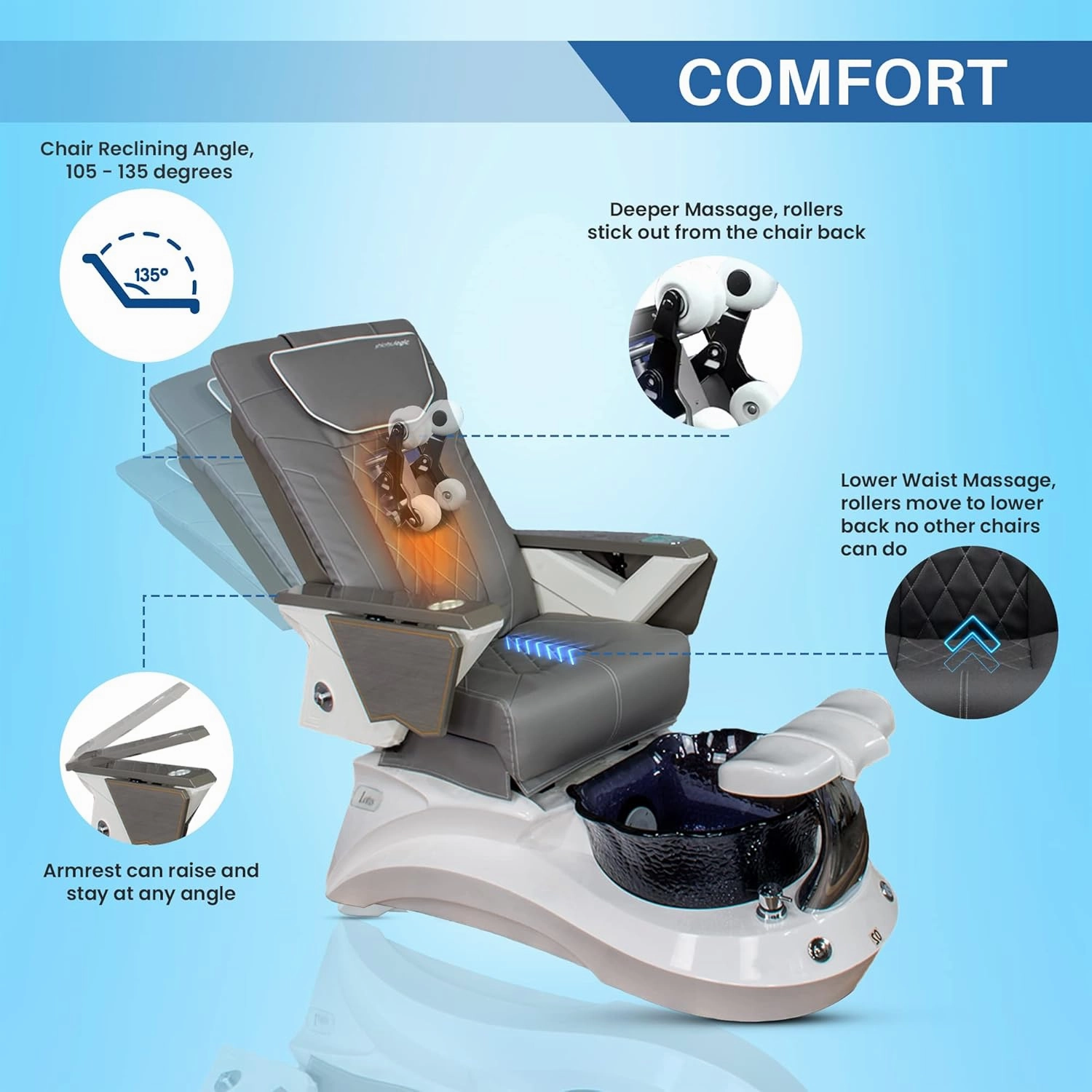 Shiatsulogic Pedicure Chair FX with Discharge Pump, Pipe-Less Magnetic Jet Pedicure Spa, Black/Gold LotusII Tub, Black Coverset