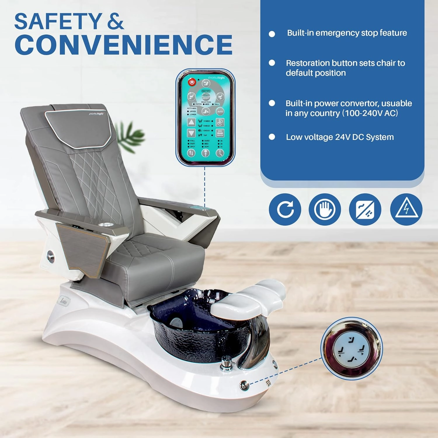 Shiatsulogic Pedicure Chair FX with Discharge Pump, Pipe-Less Magnetic Jet Pedicure Spa, Black/Gold LotusII Tub, Black Coverset