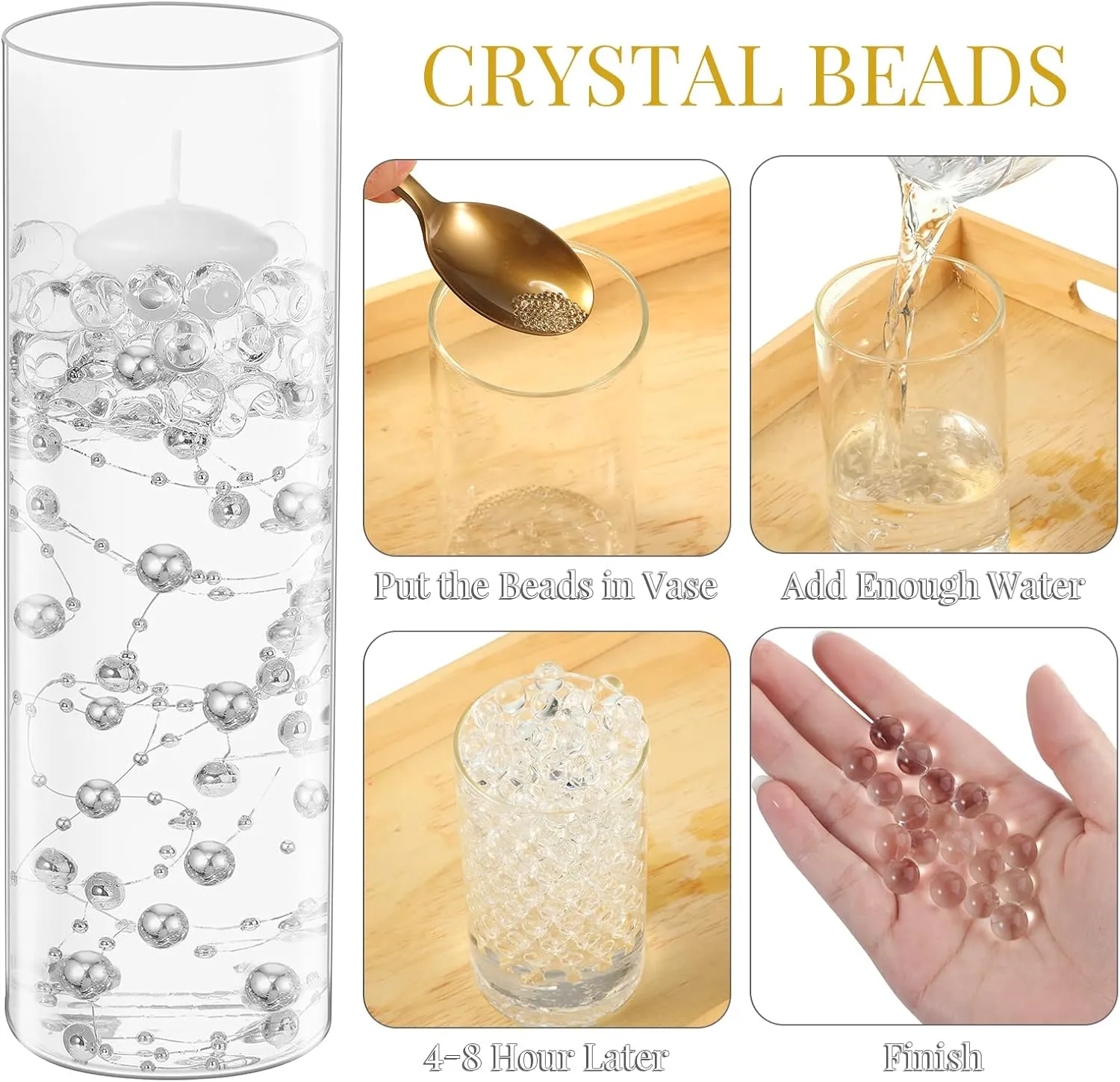 Shihanee 15 Pcs Clear Glass Cylinder Vases Centerpiece Flower Vase Candle Holder for Centerpiece Wedding Party Decor with Candles Faux Pearls String and Beads (Silver)