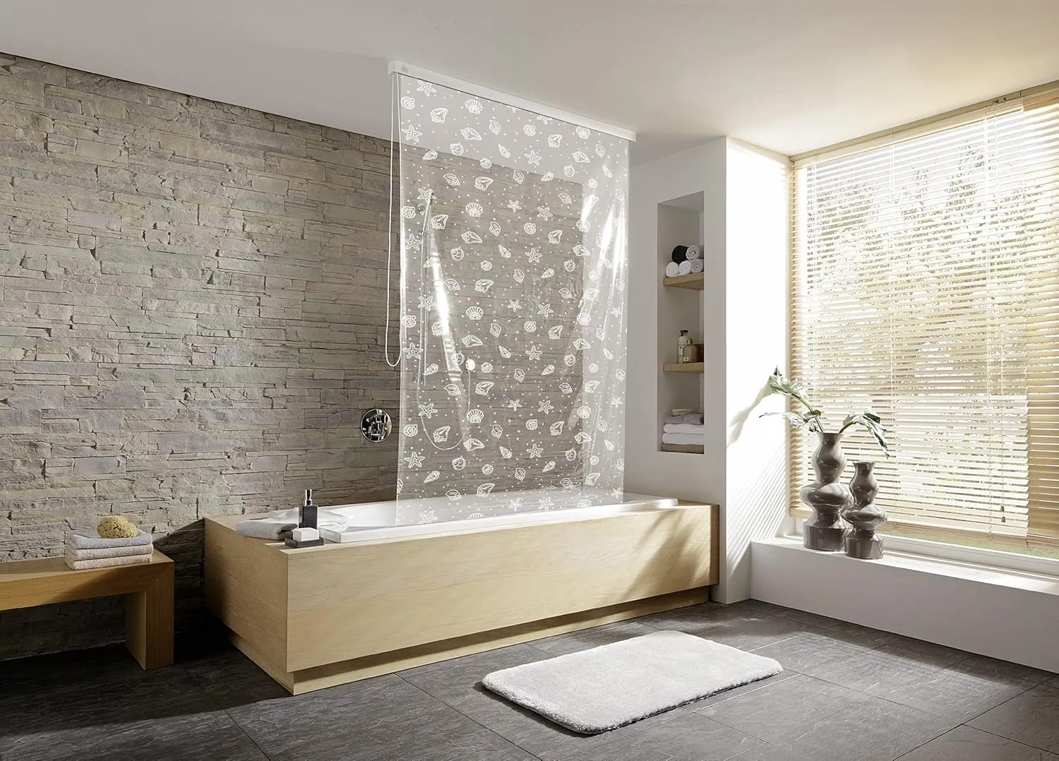 Shower Roller Blind 50.4 X 94.5in [128 X 240cm] (Snow White/Clear) - Blind Only, Requires Cartridge