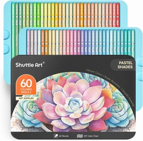 Shuttle Art 60 Pastel Colored Pencils, Colored Pencils for Adult Coloring, Soft Core Pencil in Gift Tin Box, Drawing Pencil for Kids Adults Beginners Artists Drawing Coloring Sketching