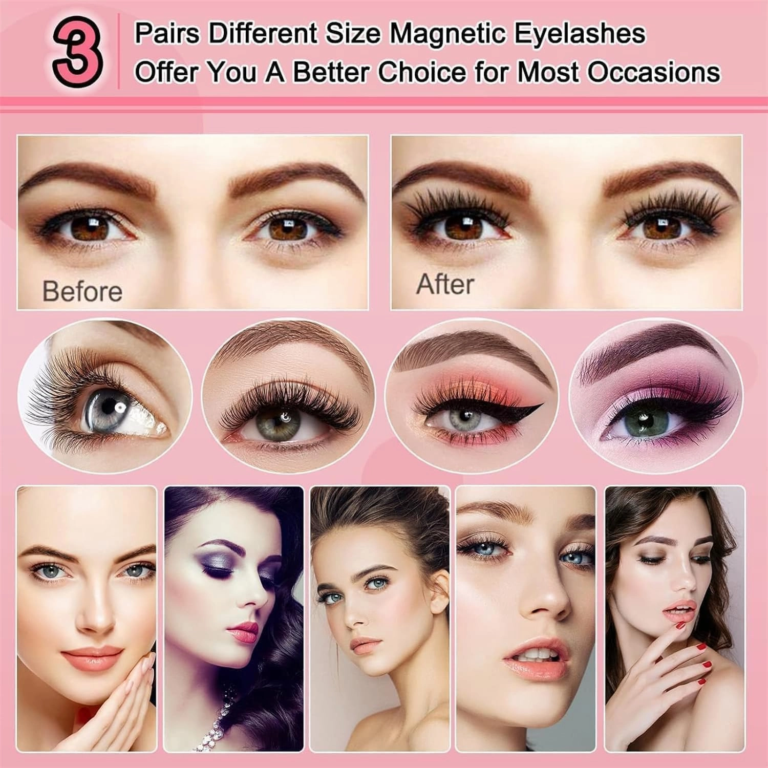 Siare Magnetic Eyelashes,Siare Magnetic Lashes Natural Look,Siare Magnetic Eyelashes with Applicator,Magnetic Lashes No Glue or Liner Needed (3PCS,Natural)