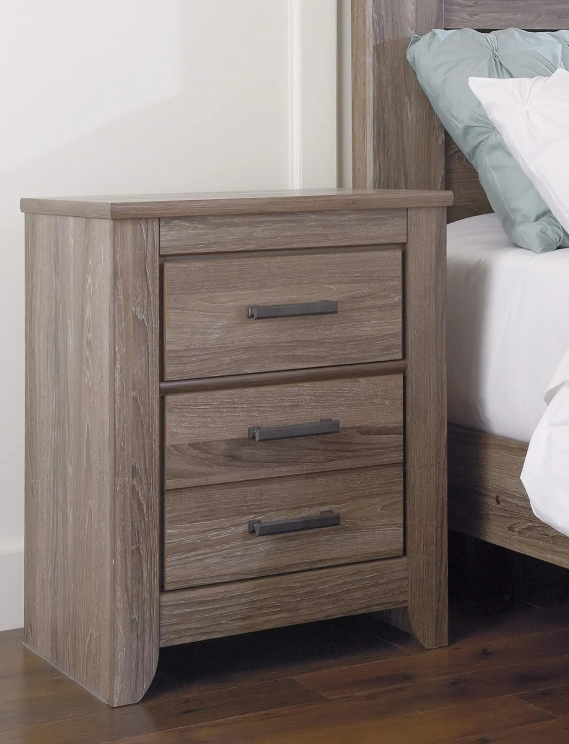 Signature Design by Ashley Zelen Rustic Contemporary 2 Drawer Nightstand, 29.45" Tall, Warm Gray