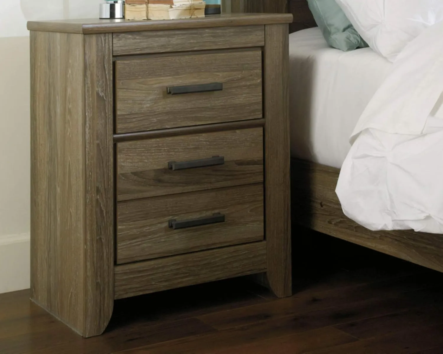 Signature Design by Ashley Zelen Rustic Contemporary 2 Drawer Nightstand, 29.45" Tall, Warm Gray