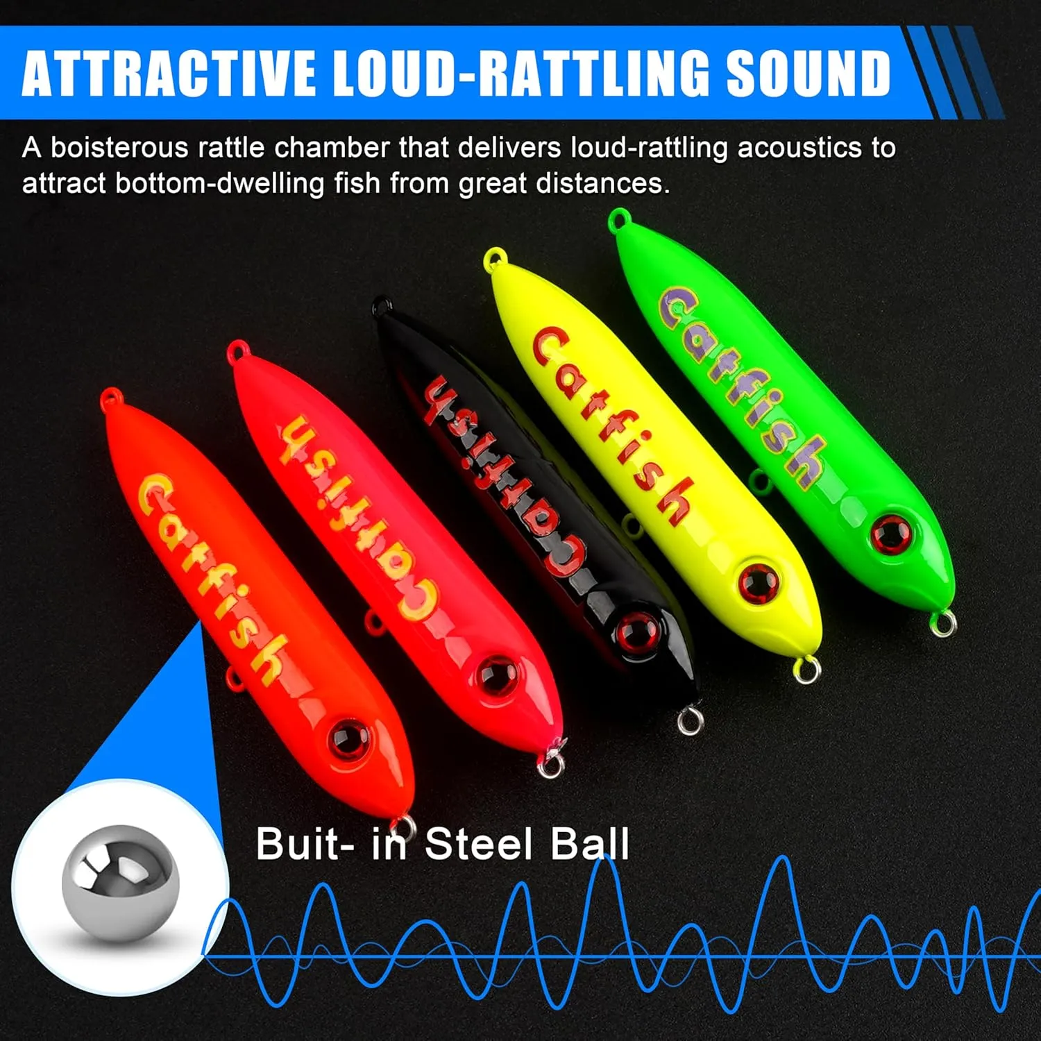 SILANON Demon Dragon Catfish Floats, Catfish Rattling Line Float Lure Catfish Spook Rattle Floats for Santee Rig Catfishing Tackle 4/5.5inch, 5/10 Pack