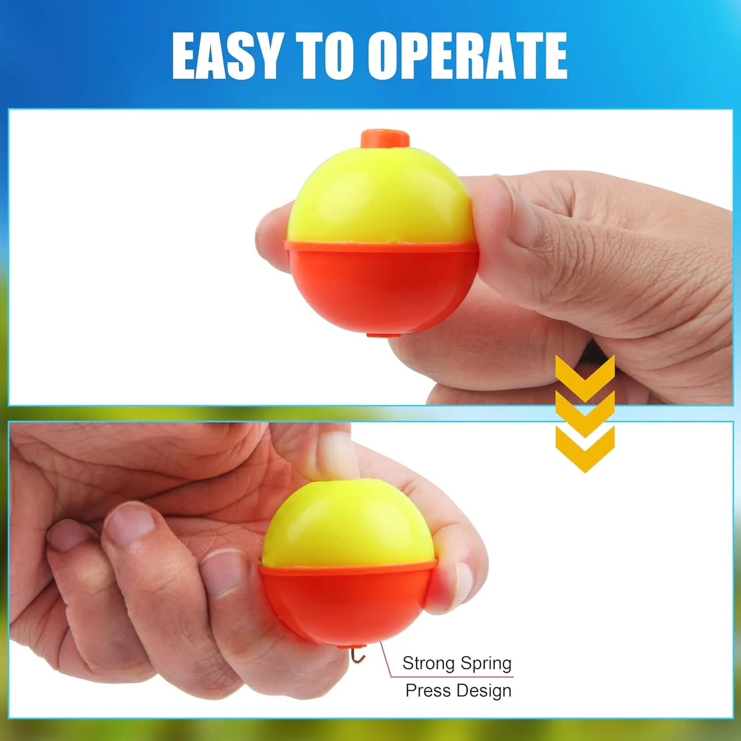 SILANON Fishing Bobbers Set,25-50pcs Snap-on Fishing Floats Bobbers Push Button Round Buoy Floats Bobber for Fishing Tackle Accessories Orange/Yellow