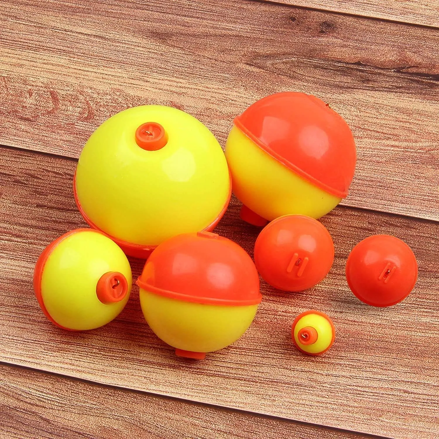SILANON Fishing Bobbers Set,25-50pcs Snap-on Fishing Floats Bobbers Push Button Round Buoy Floats Bobber for Fishing Tackle Accessories Orange/Yellow