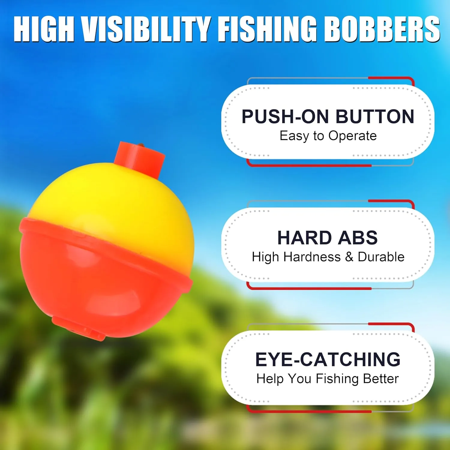 SILANON Fishing Bobbers Set,25-50pcs Snap-on Fishing Floats Bobbers Push Button Round Buoy Floats Bobber for Fishing Tackle Accessories Orange/Yellow