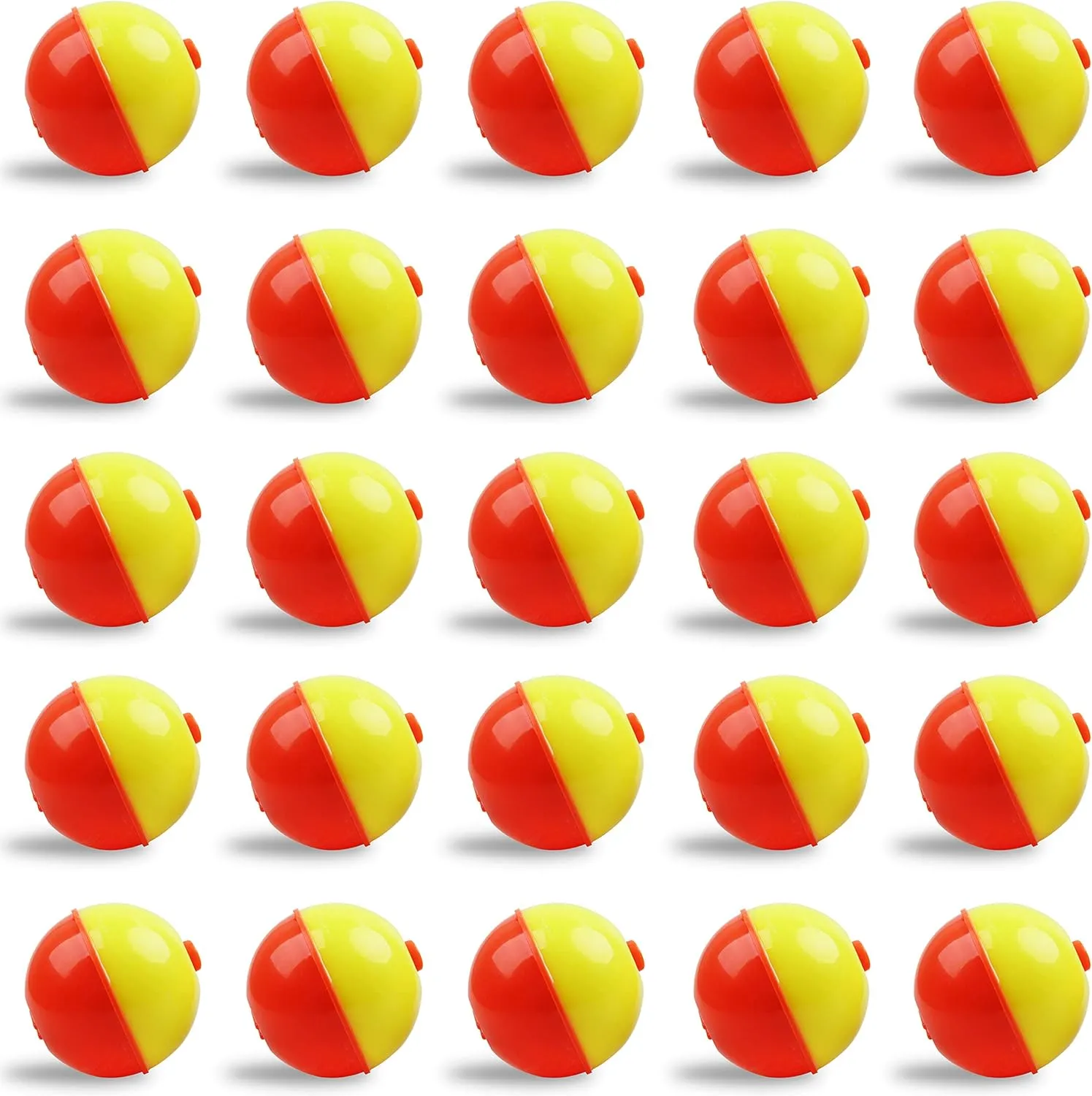 SILANON Fishing Bobbers Set,25-50pcs Snap-on Fishing Floats Bobbers Push Button Round Buoy Floats Bobber for Fishing Tackle Accessories Orange/Yellow