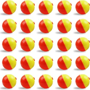 SILANON Fishing Bobbers Set,25-50pcs Snap-on Fishing Floats Bobbers Push Button Round Buoy Floats Bobber for Fishing Tackle Accessories Orange/Yellow