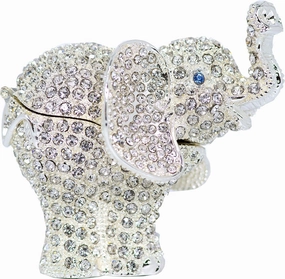 Silver Rhinestone Elephant Jewelry Trinket Box Gift