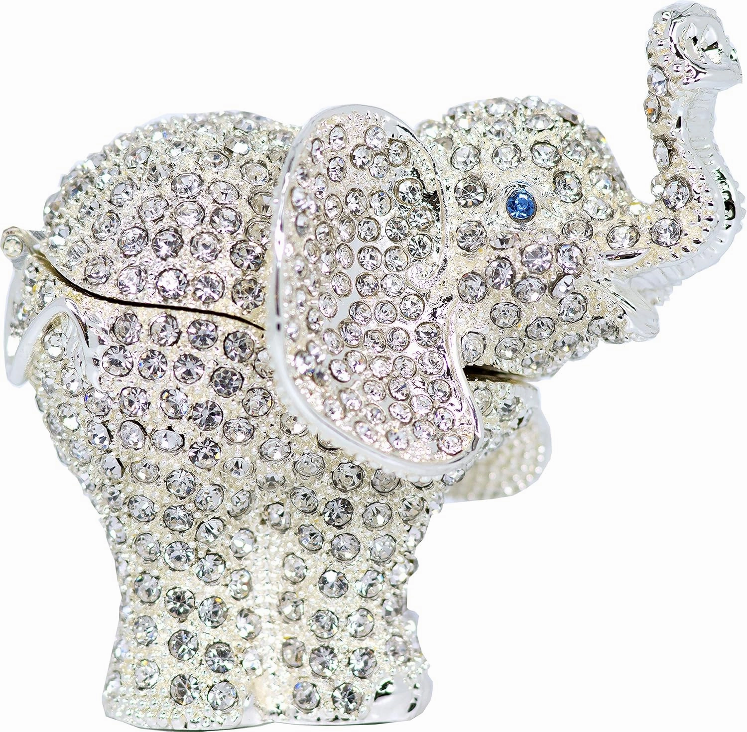 Silver Rhinestone Elephant Jewelry Trinket Box Gift