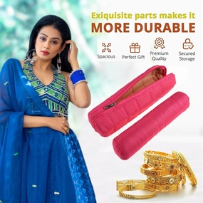 Single Rod Bangle Box | Polyester Watch Organizer for Small Jewellery | Travelling Bracelets Organizer with Zipper | Pack of 2 | Pink