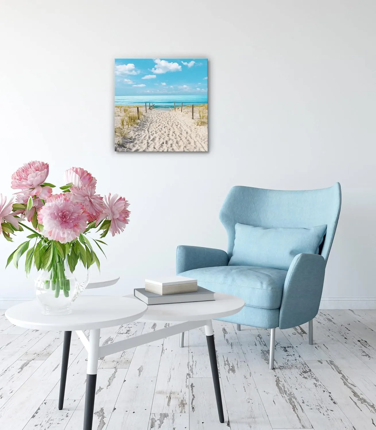 Siozoxis Beach Scene Bathroom Wall Art Beach Path Artwork Framed Blue Sea Seascape Canvas Wall Decor Shoreside Seaside Coastal Print Pictures Home Bedroom Kitchen Ready To Hang 12 X 12 Inches