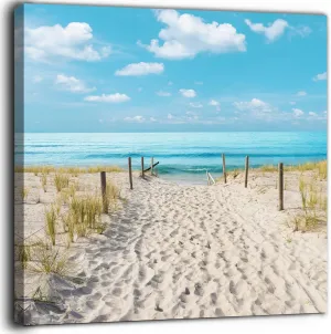 Siozoxis Beach Scene Bathroom Wall Art Beach Path Artwork Framed Blue Sea Seascape Canvas Wall Decor Shoreside Seaside Coastal Print Pictures Home Bedroom Kitchen Ready To Hang 12 X 12 Inches