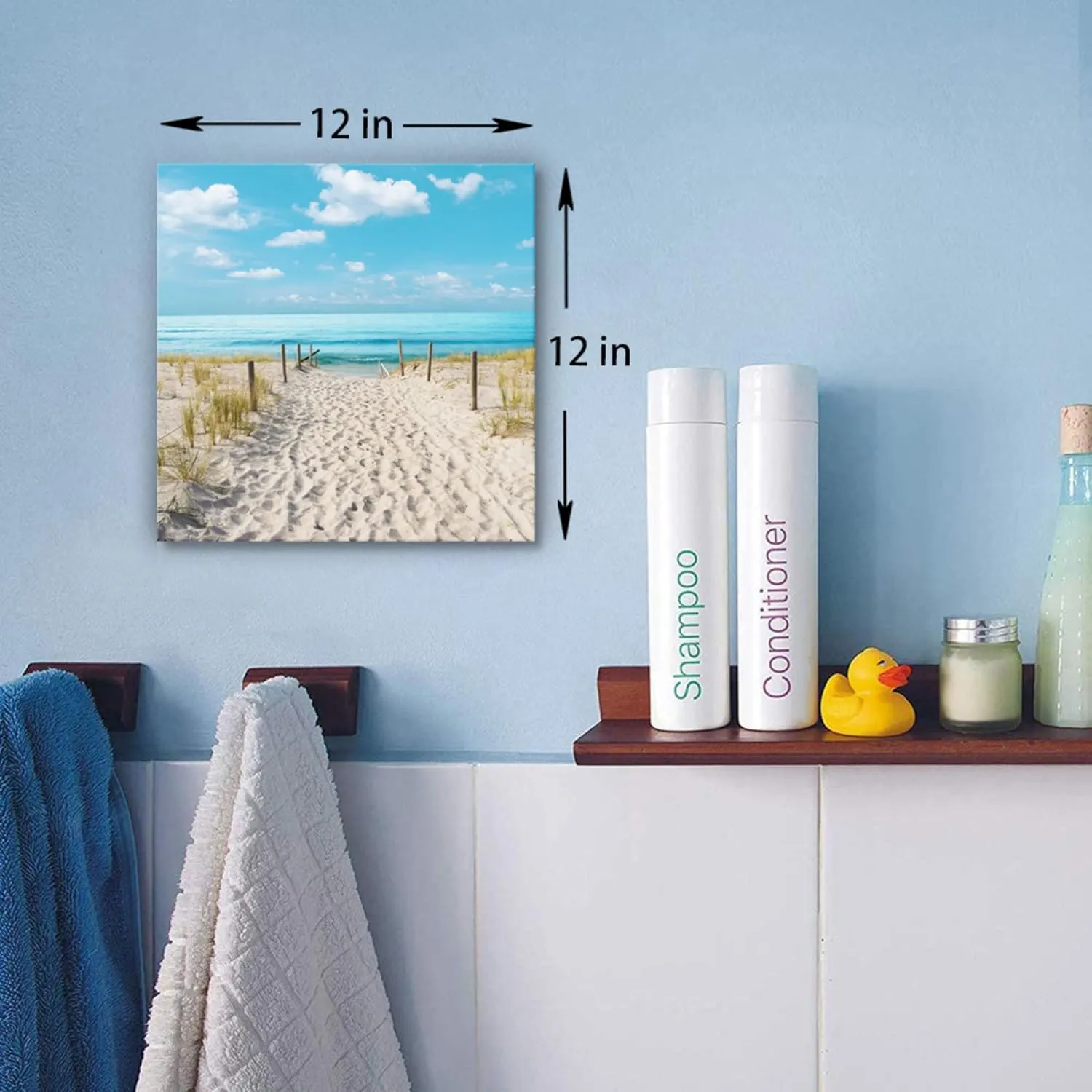 Siozoxis Beach Scene Bathroom Wall Art Beach Path Artwork Framed Blue Sea Seascape Canvas Wall Decor Shoreside Seaside Coastal Print Pictures Home Bedroom Kitchen Ready To Hang 12 X 12 Inches