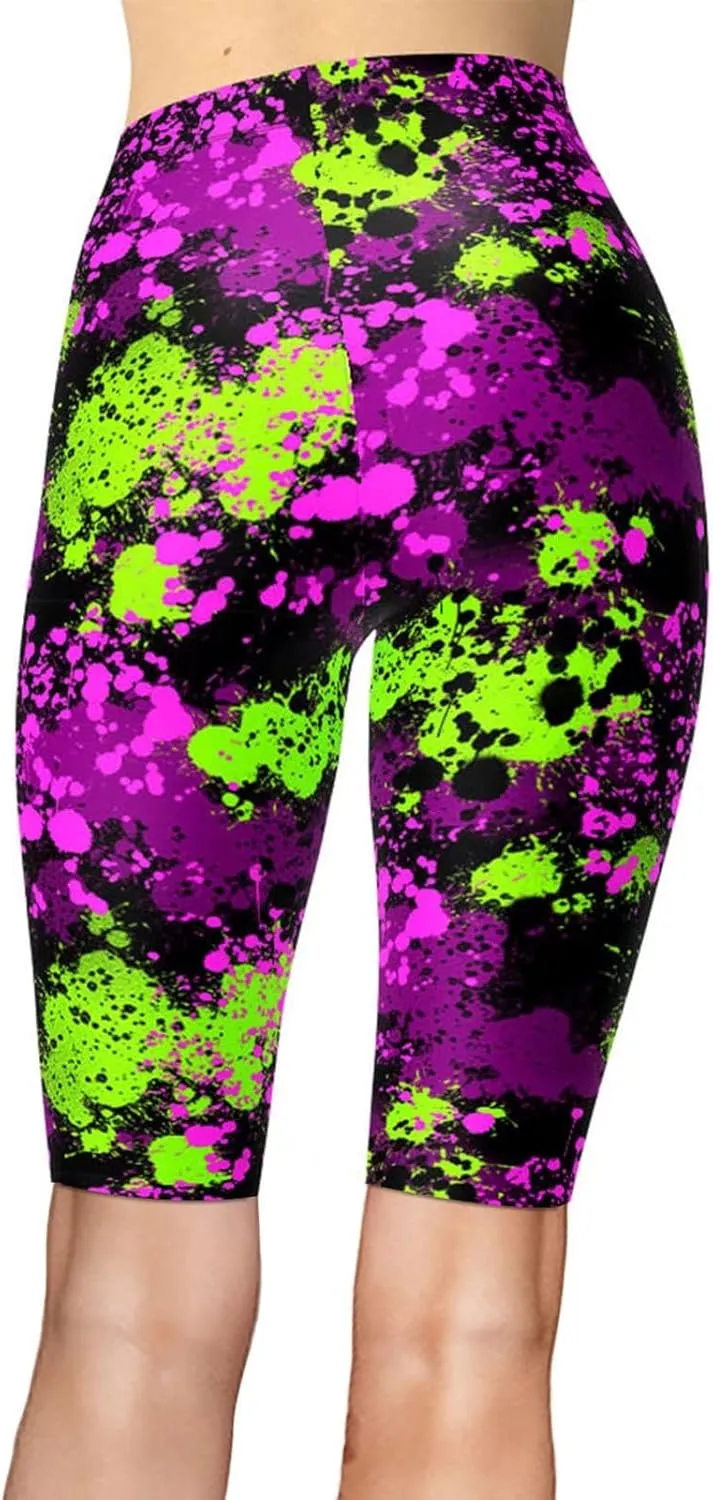 sissycos Women's Artistic Splash Printed Biker Shorts Buttery Soft Workout Leggings