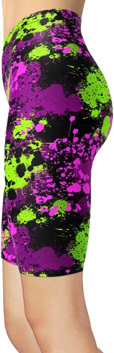 sissycos Women's Artistic Splash Printed Biker Shorts Buttery Soft Workout Leggings