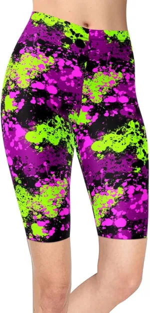 sissycos Women's Artistic Splash Printed Biker Shorts Buttery Soft Workout Leggings