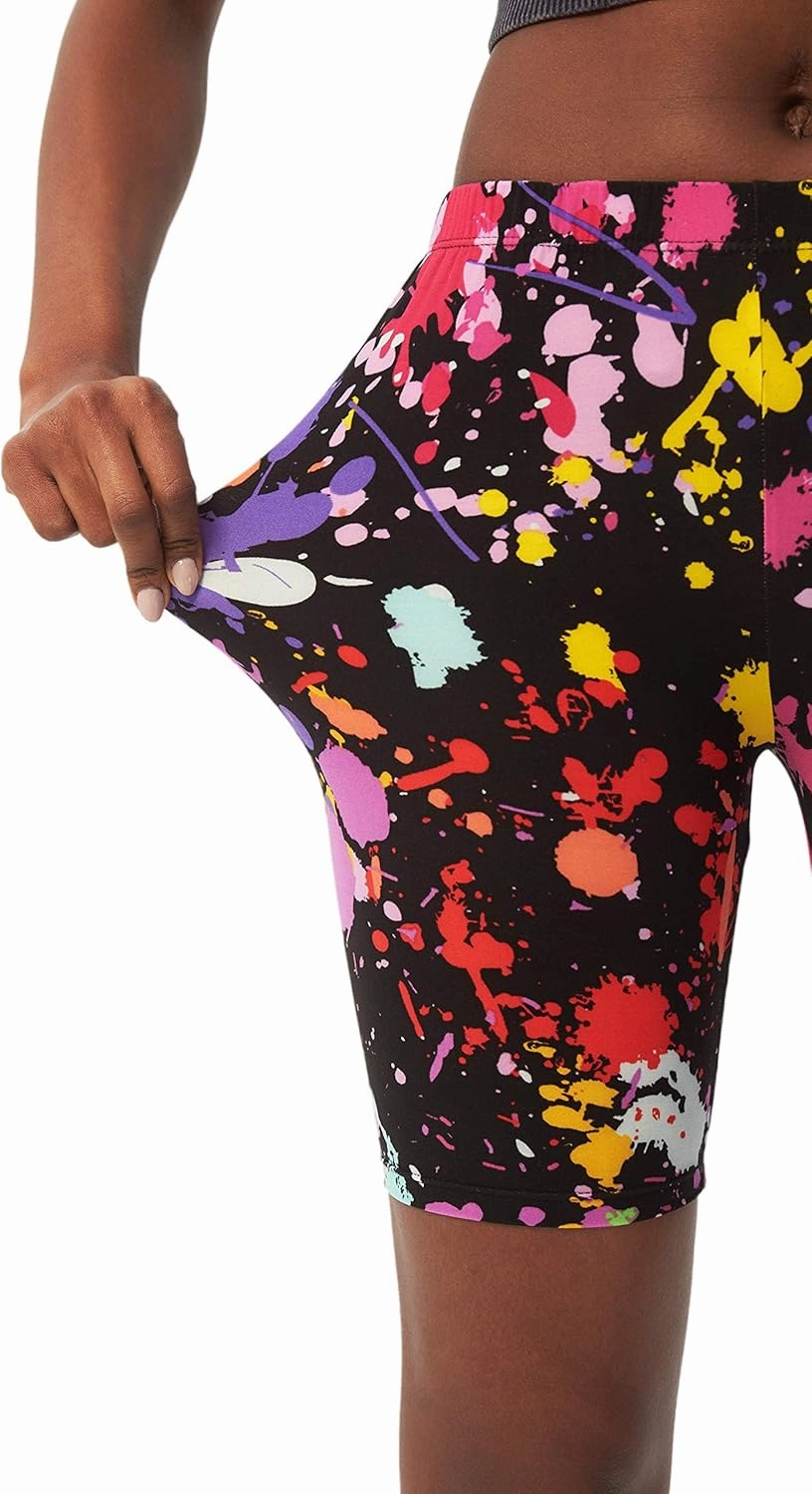 sissycos Women's Artistic Splash Printed Biker Shorts Buttery Soft Workout Leggings