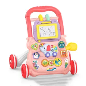 Sit to Stand Baby Learning Walker Toys with Activity Center, Early Learning Push Walker Walking Toys (Pink)