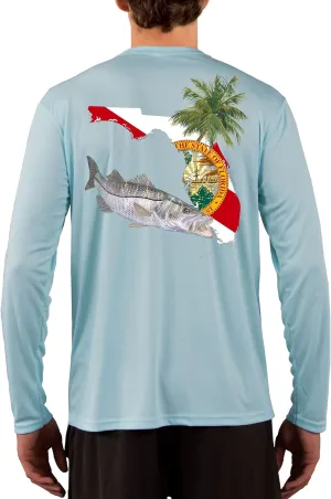 Skiff Life Snook Florida Shirt - Long Sleeve Mens Fishing Shirt with Florida State Flag Sleeve