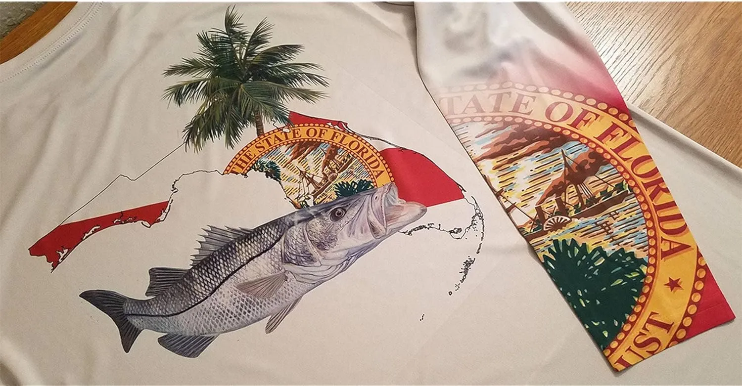 Skiff Life Snook Florida Shirt - Long Sleeve Mens Fishing Shirt with Florida State Flag Sleeve