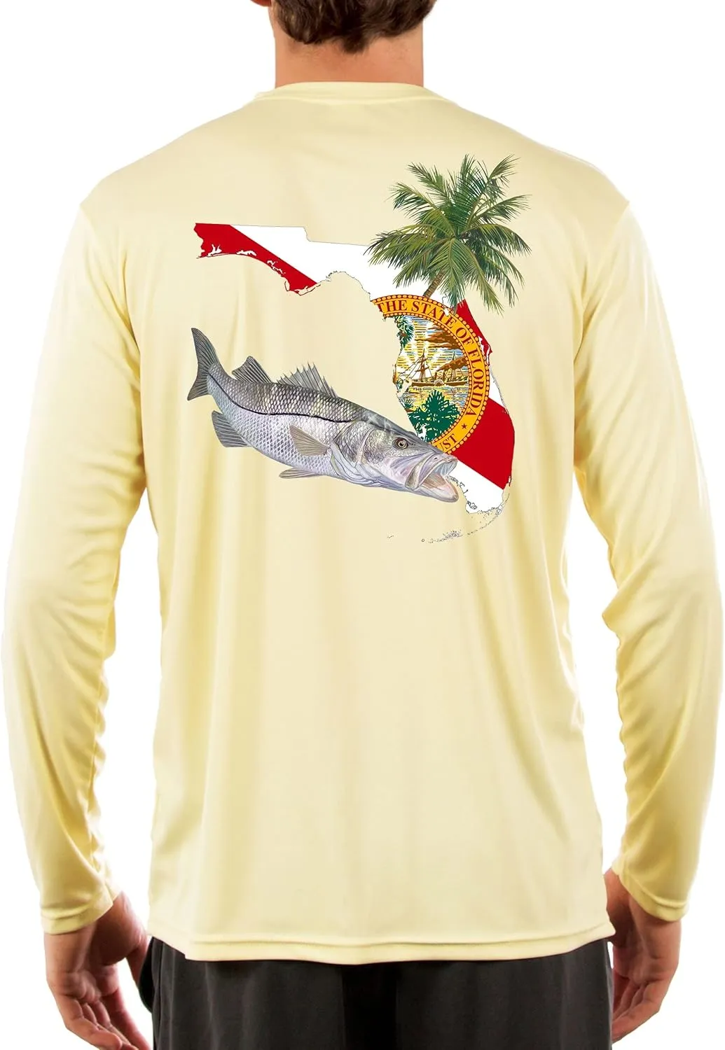 Skiff Life Snook Florida Shirt - Long Sleeve Mens Fishing Shirt with Florida State Flag Sleeve
