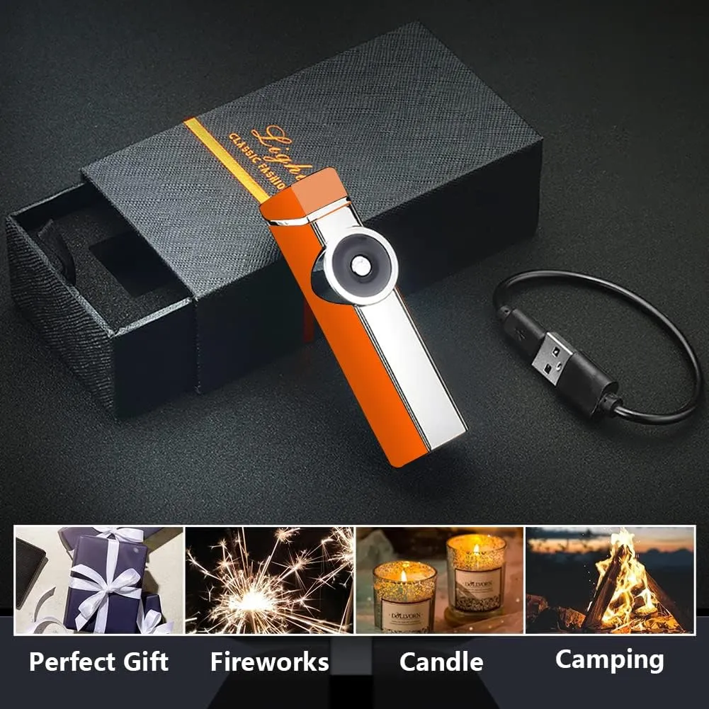 SKRFIRE Arc Lighter - Rechargeable Triple Arc Plasma Lighter, Windproof, Flameless, Portable with Smart Safety Switch for Outdoor Camping, Hiking, Travel (Orange)