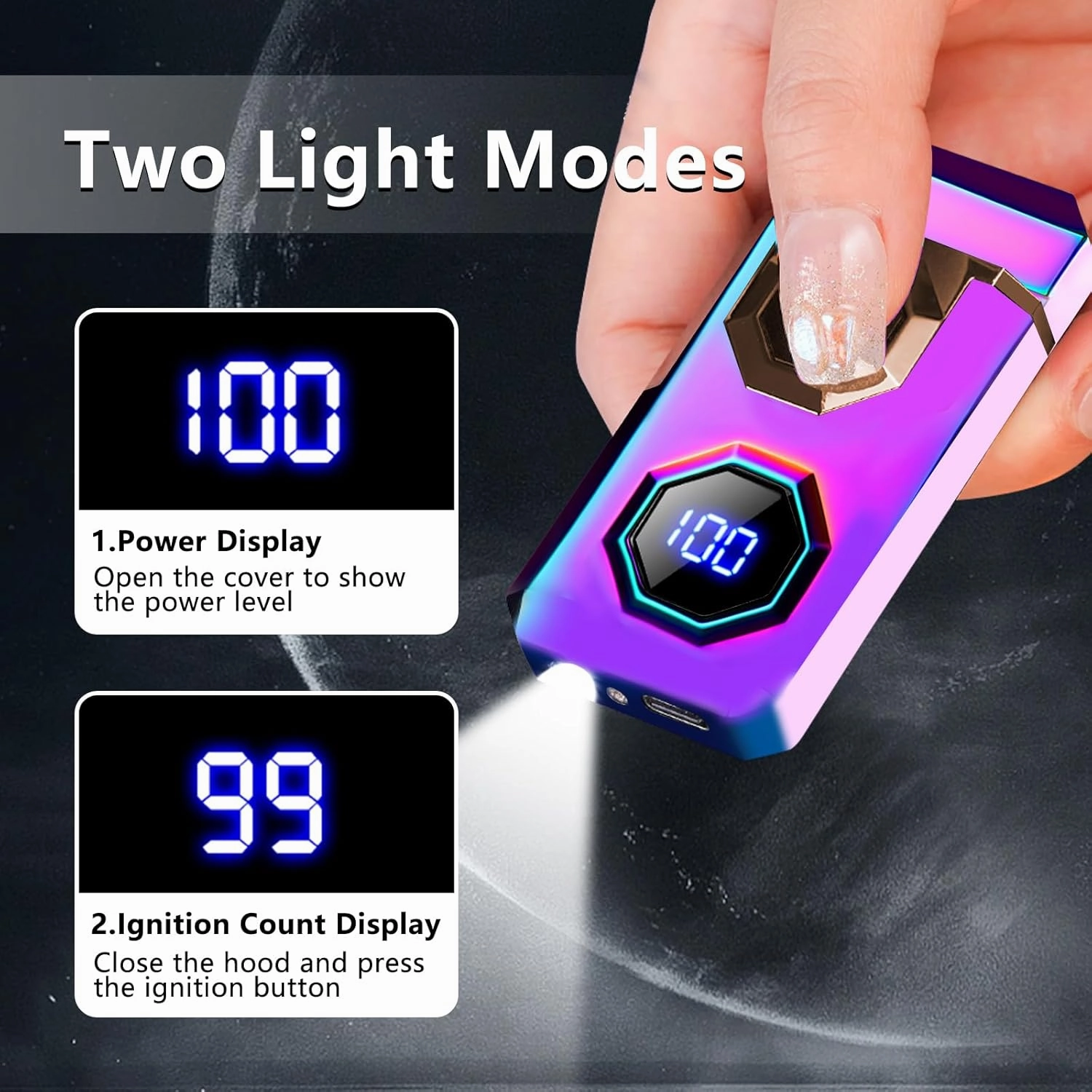 SKRFIRE Electric Arc Plasma Lighter - Rechargeable USB C, Windproof, LED Flashlight for Candle, Firework, Incense (Color)