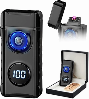 SKRFIRE Plasma Rechargeable Electric Lighter for Candle - Arc Type C Electronic Torch, Windproof Portable Metal With LED Power Display for Camping, Hiking, BBQ (Black)