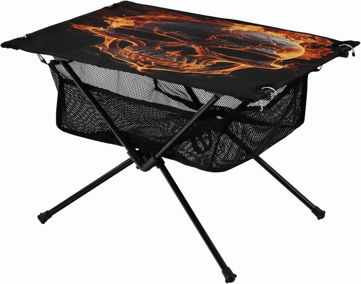 Skull with Flames Portable Folding Camping Table, Compact Lightweight Beach Table with Carrying Bag for Outdoor Picnics, BBQs, Camp