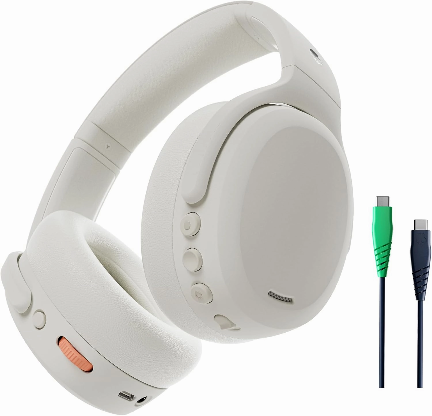 Skullcandy Crusher ANC 2 Wireless Over-Ear Bluetooth Headphones with Multi-Sensory Bass and Charging Cable, Active Noise Cancelling, Up to 60 Hours Battery, Microphone for iPhone Android - Bone